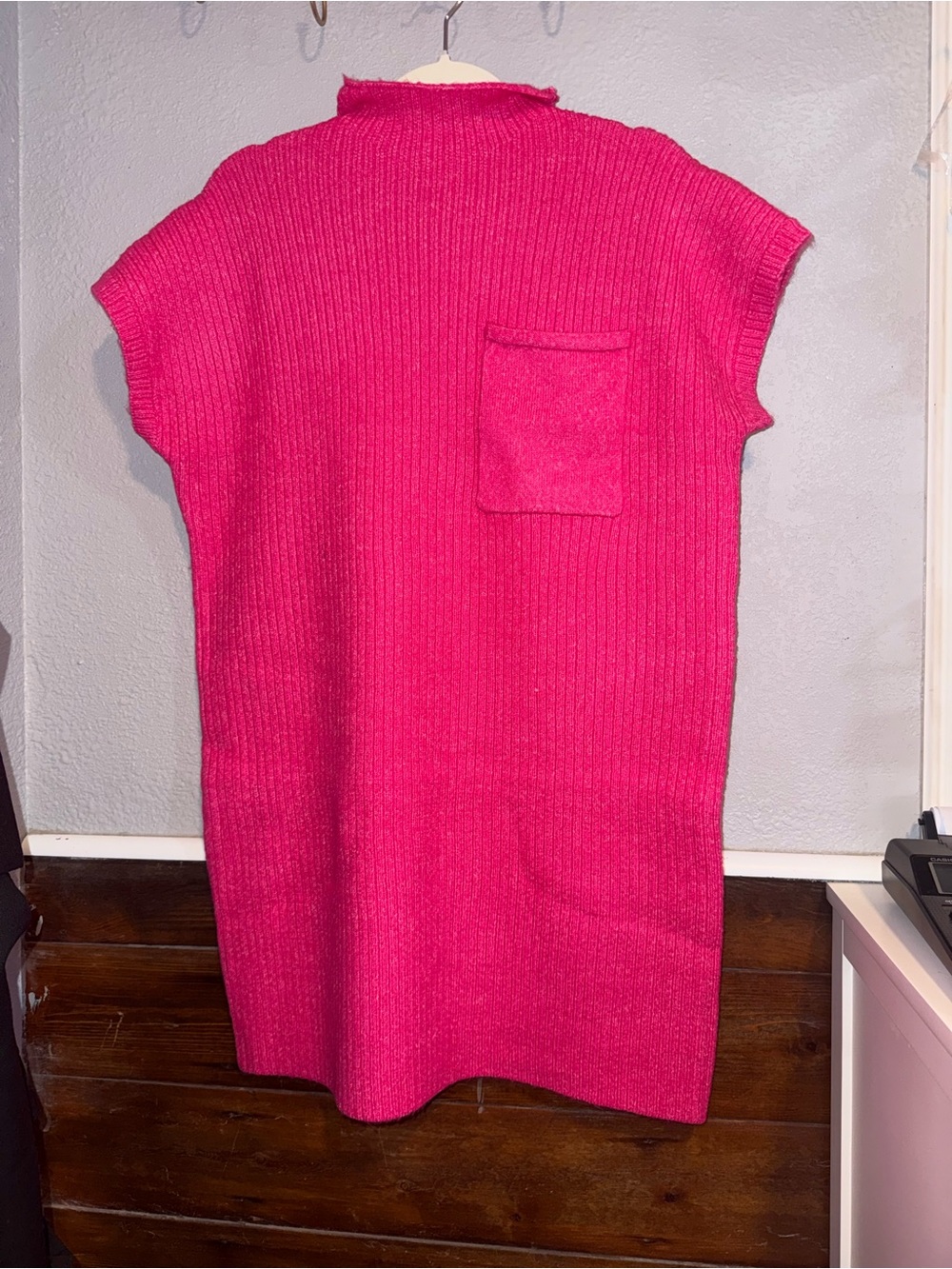Bright Pink Ribbed Knit Sleeveless Tunic Dress